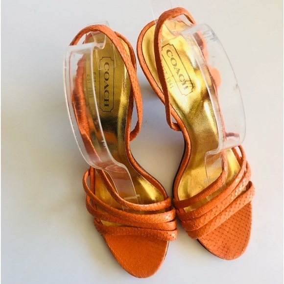 Coach Beatriz Orange Snake Embossed Strappy Sandals - Picture 3 of 15